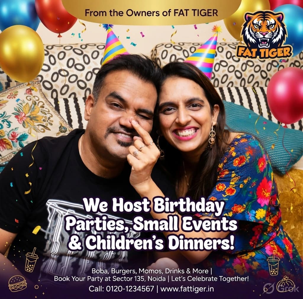 Fat Tiger restaurant spread featuring signature momos, boba drinks and loaded burgers